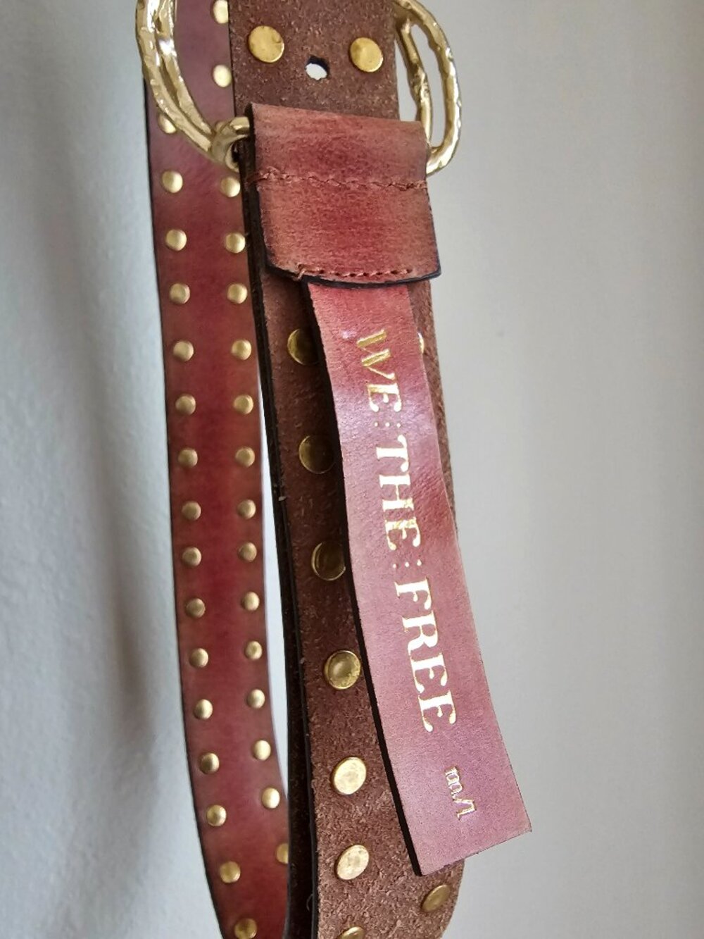 We The Free Free People Lasso Cognac Leather Studded Belt Patchwork Suede Belts - Picture 6 of 9